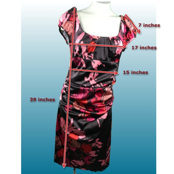 Suzi Chin for Maggy boutique floral ruched dress  lined Made in USA Size 8 - Picture 4 of 8